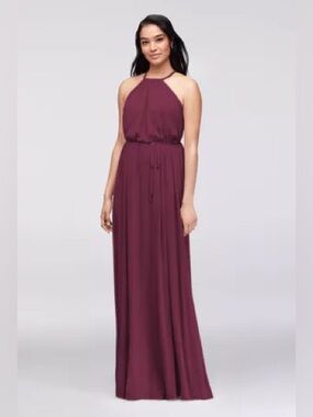 David’s Bridal Soft Mesh Halter Bridesmaid Dress with Slim Sash